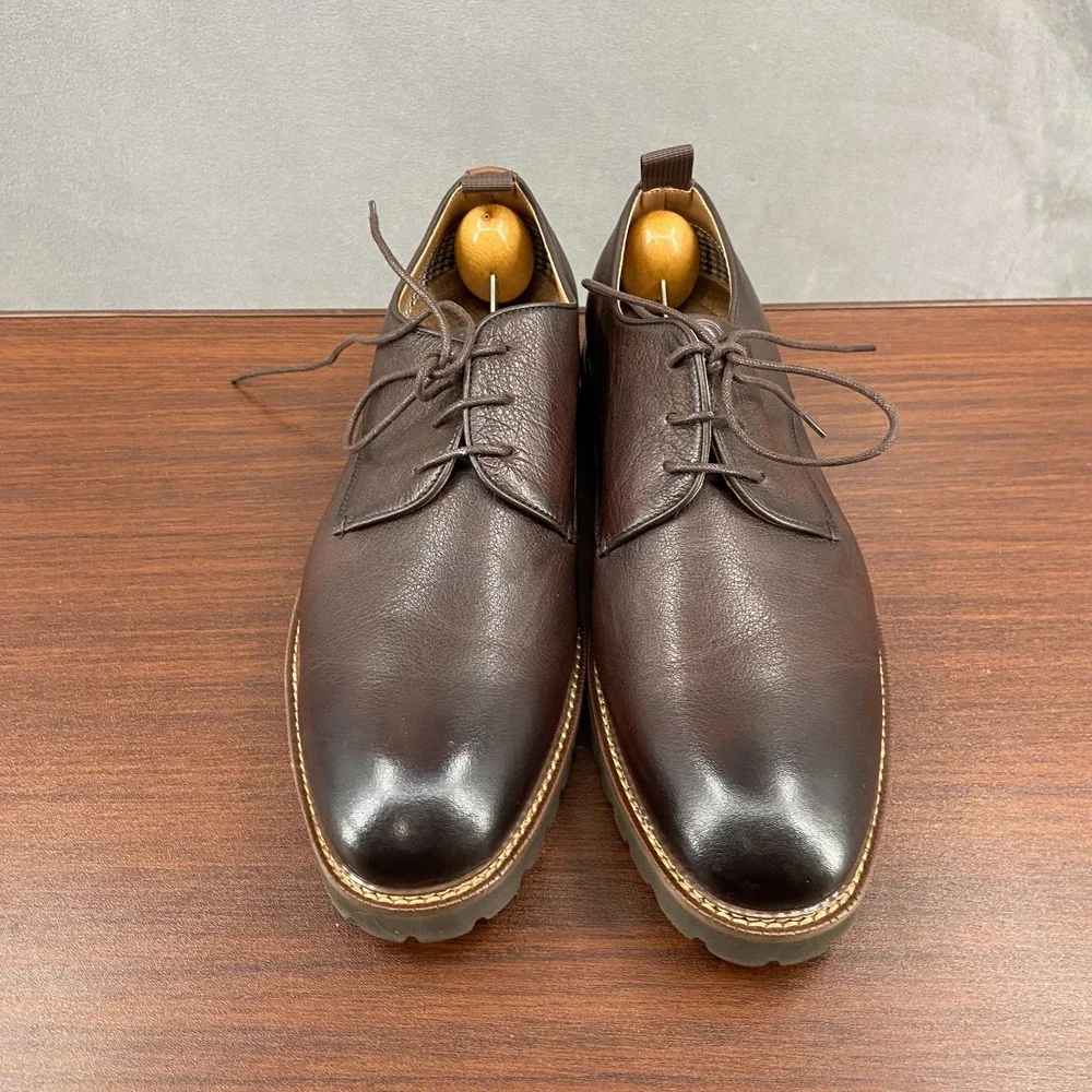 Thomas & Vine Davies Mens US 9 Dress Shoes Brown Leather Plain Toe Derby Formal
